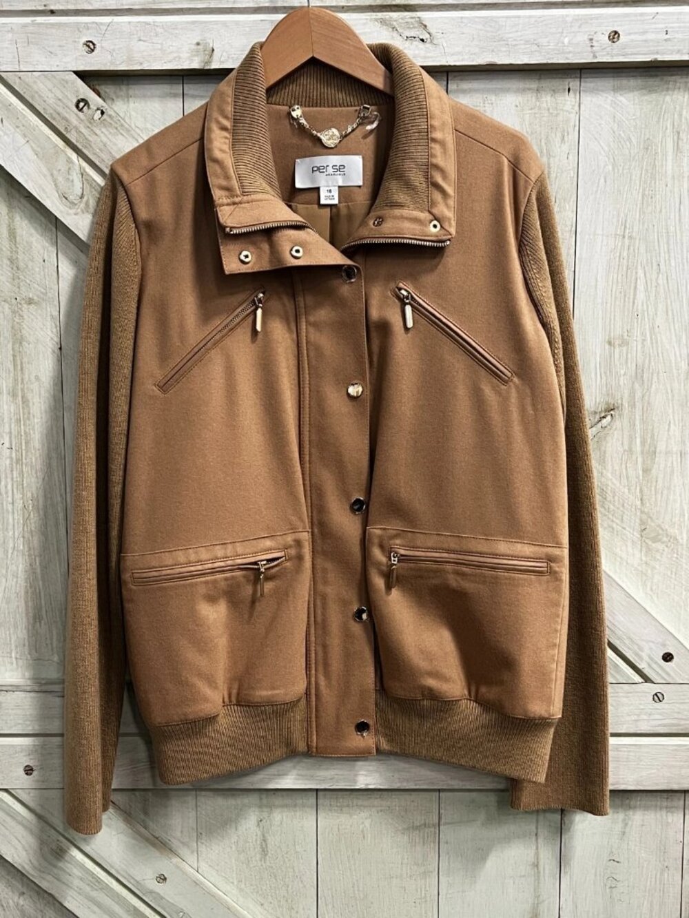 Per Se Tan Cashmere & Wool Jacket Size 16